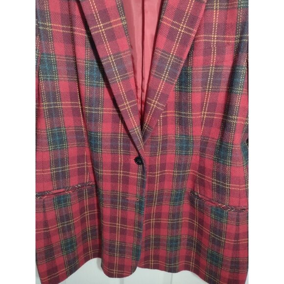 Vintage White Stag Tartan Plaid Wool Blend Blazer 16 Academia Preppy Holiday - Picture 2 of 8